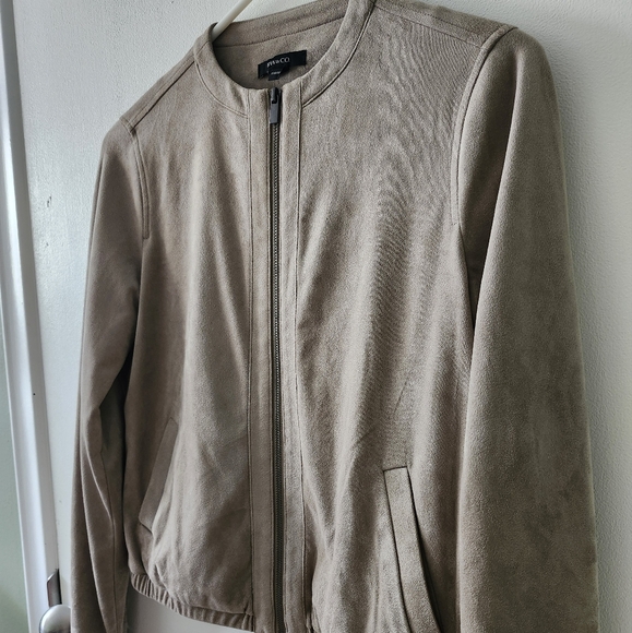 RW&CO Suede Bomber Jacket in Taupe - Picture 4 of 5